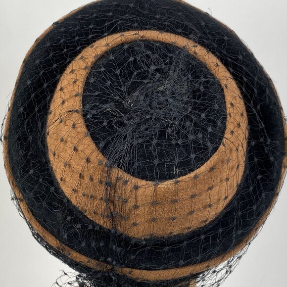 Vintage Ranleigh Pillbox Hat Face Veil Netting Brown Black Derby Church main image 5